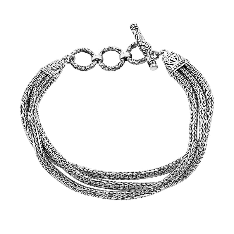 Bali Legacy Sterling Silver Multi Strand Tulang Naga Toggle Clasp Bracelet (7.25 In) 25.50 Grams