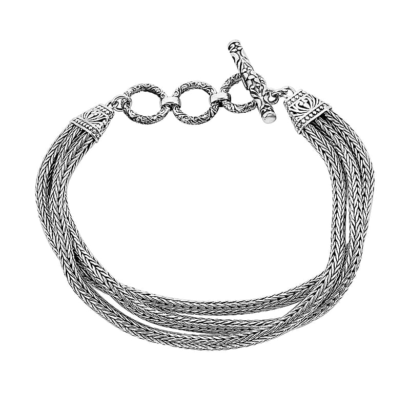 Bali Legacy Sterling Silver Multi Strand Tulang Naga Toggle Clasp Bracelet (7.25 In) 25.50 Grams