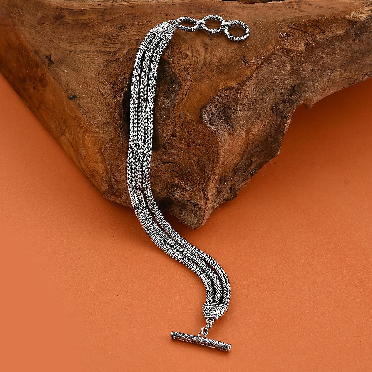 Bali Legacy Sterling Silver Multi Strand Tulang Naga Toggle Clasp Bracelet (7.25 In) (25.40 g) image number 1