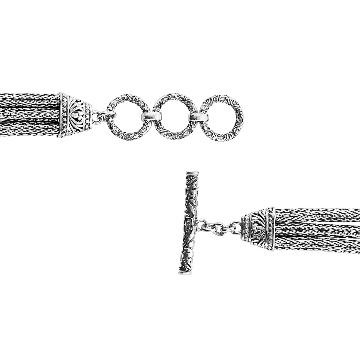 Bali Legacy Sterling Silver Multi Strand Tulang Naga Toggle Clasp Bracelet (7.25 In) (25.40 g) image number 2