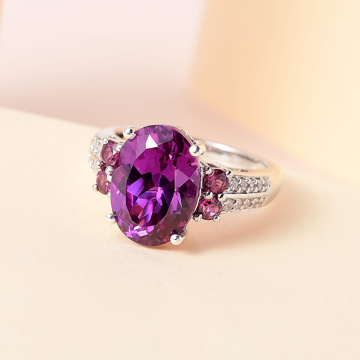 Lab Grown Color Change Sapphire and Multi Gemstone Ring in Platinum Over Sterling Silver 9.85 ctw image number 1