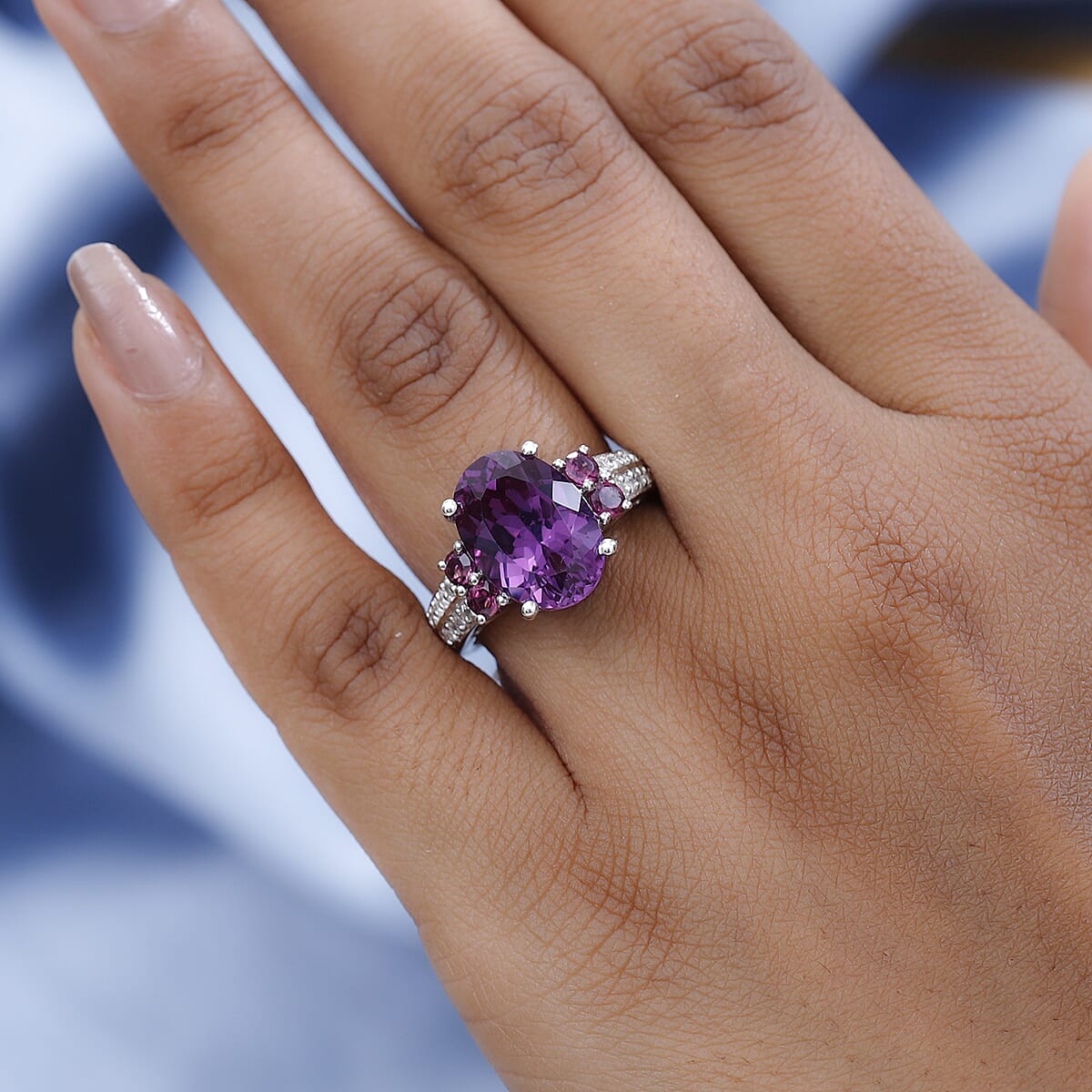 Lab Grown Color Change Sapphire and Multi Gemstone Ring in Platinum Over Sterling Silver 9.85 ctw image number 2