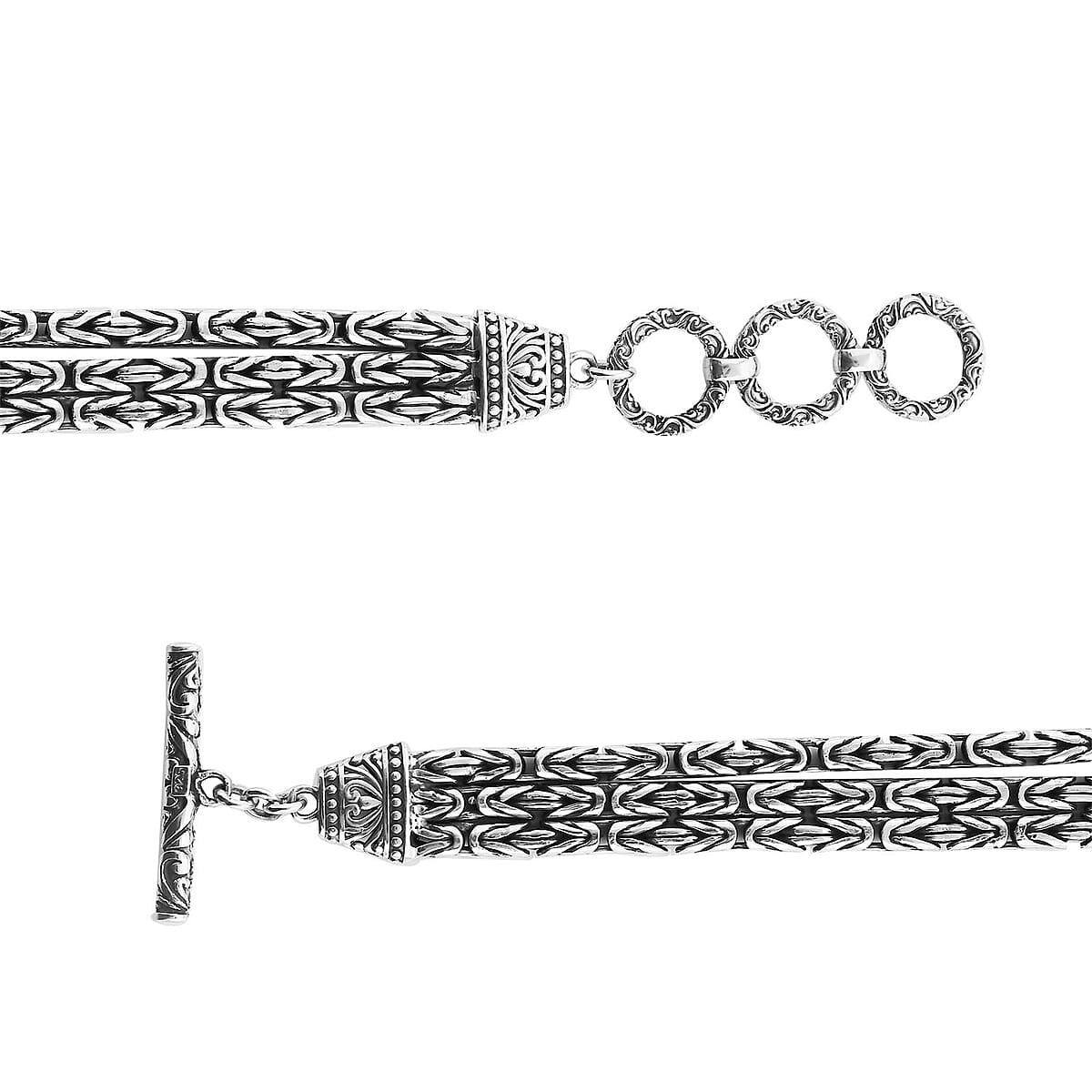 Bali Legacy Sterling Silver Multi Strand Borobudur Toggle Clasp Bracelet (7.25 In) 29.10 Grams image number 1