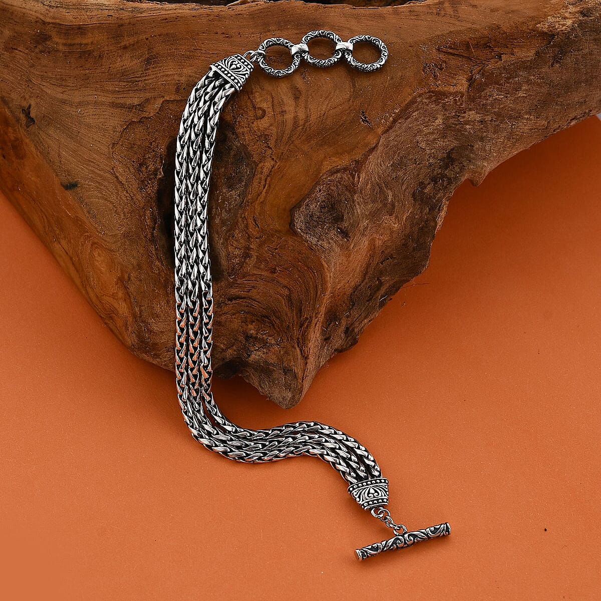 Bali Legacy Sterling Silver Multi Strand Padian Toggle Clasp Bracelet (7.25 In) 25.60 Grams image number 1