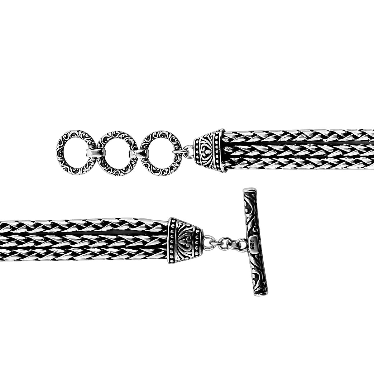 Bali Legacy Sterling Silver Multi Strand Padian Toggle Clasp Bracelet (7.25 In) 25.60 Grams image number 2