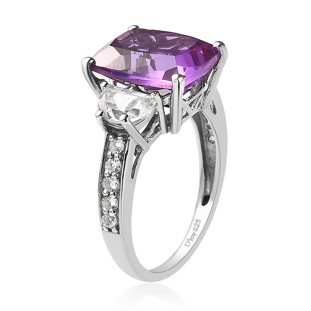 Lab Grown Color Change Sapphire and White Topaz Ring in Platinum Over Sterling Silver (Size 6.0) 10.15 ctw image number 3