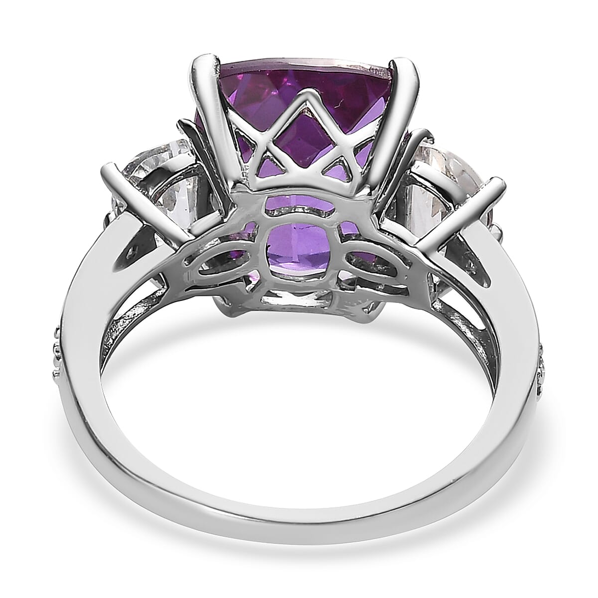 Lab Grown Color Change Sapphire and White Topaz Ring in Platinum Over Sterling Silver (Size 6.0) 10.15 ctw image number 4