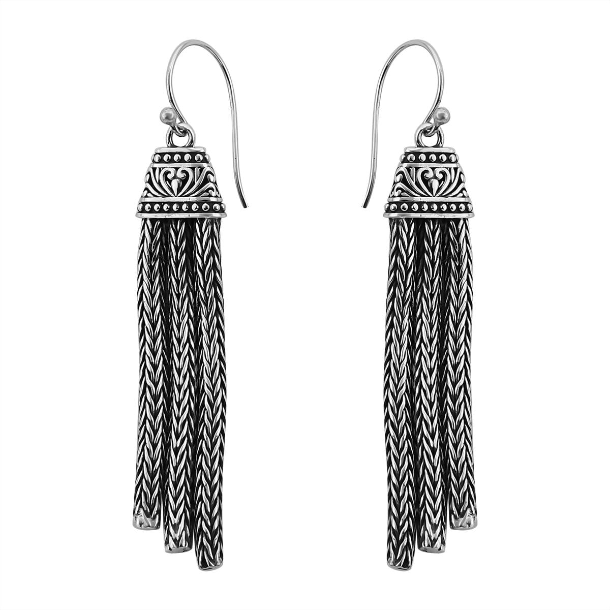 Bali Legacy Sterling Silver Multi Strand Tulang Naga Dangling Earrings (12.30 g) image number 0