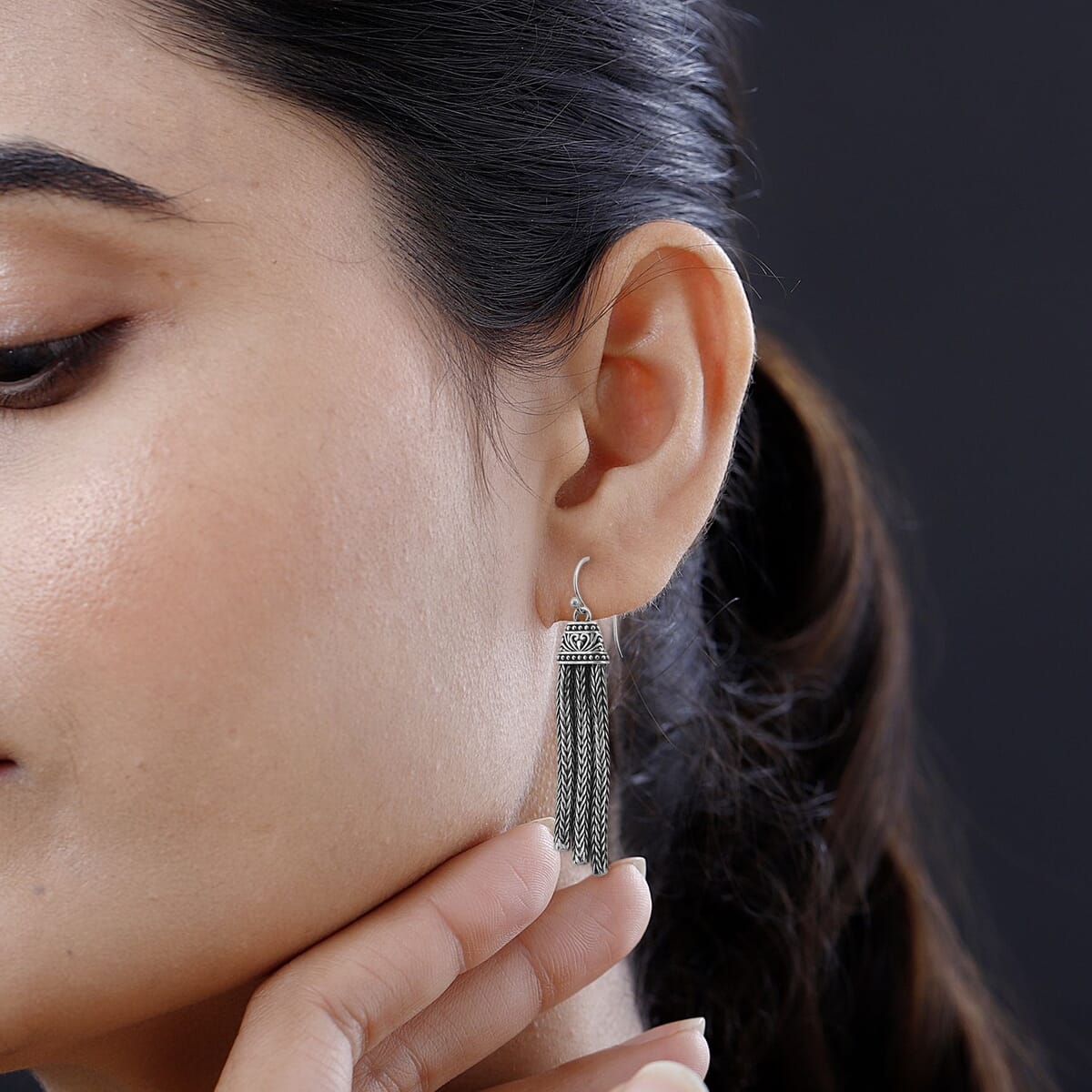 Bali Legacy Sterling Silver Multi Strand Tulang Naga Dangling Earrings (12.30 g) image number 1