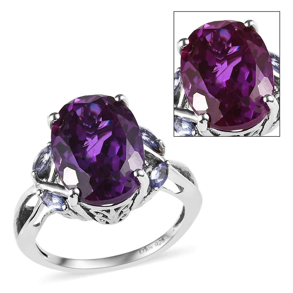 Lab Grown Color Change Sapphire and Tanzanite Ring in Platinum Over Sterling Silver 9.10 ctw image number 0