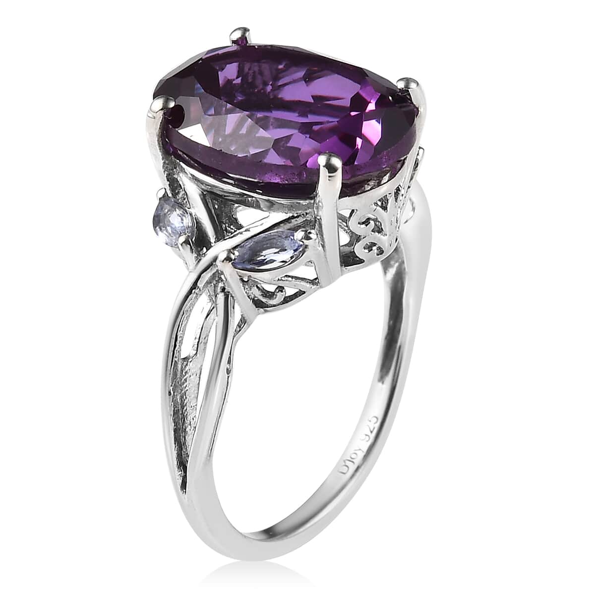 Lab Grown Color Change Sapphire and Tanzanite Ring in Platinum Over Sterling Silver 9.10 ctw image number 3