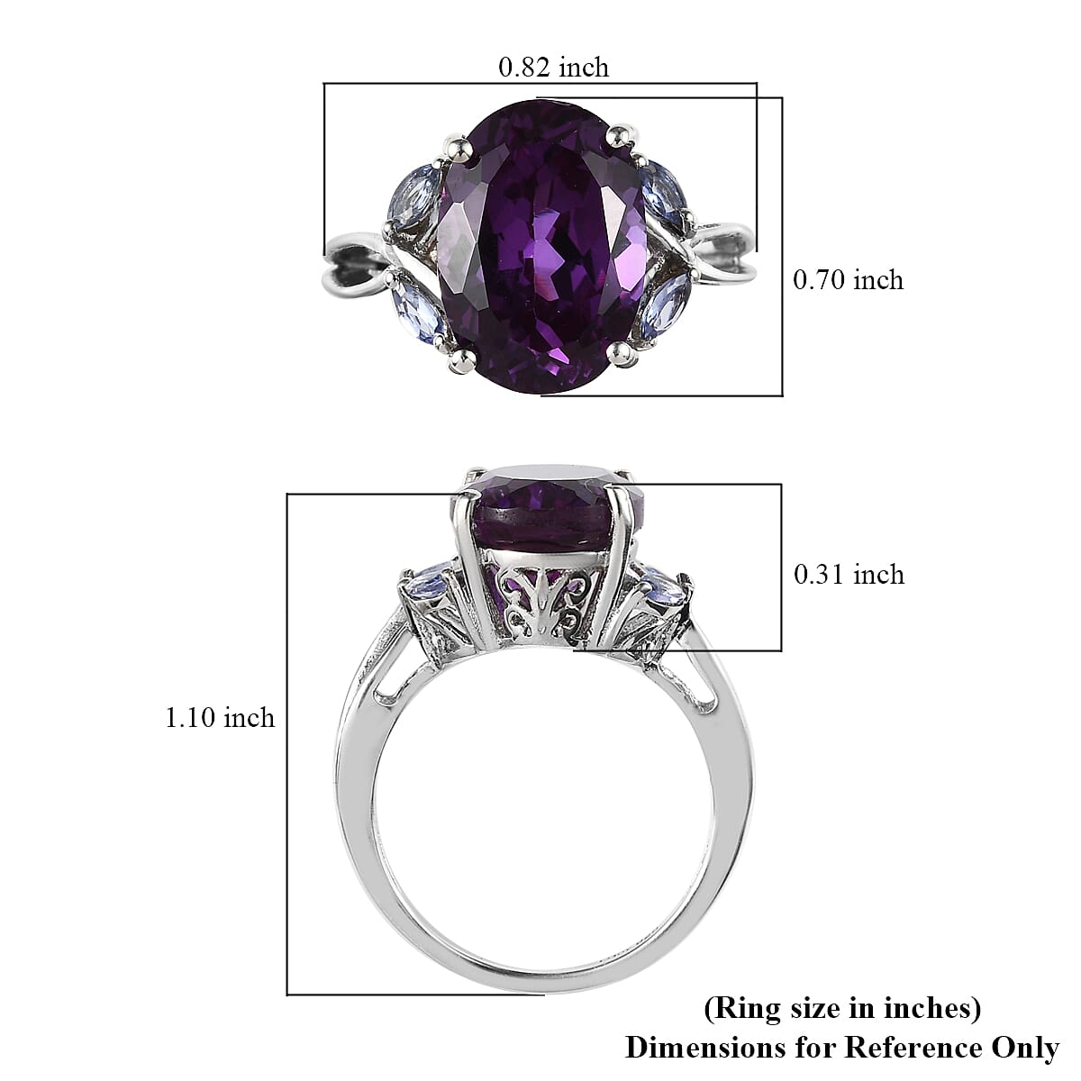 Lab Grown Color Change Sapphire and Tanzanite Ring in Platinum Over Sterling Silver (Size 8.0) 9.10 ctw image number 5