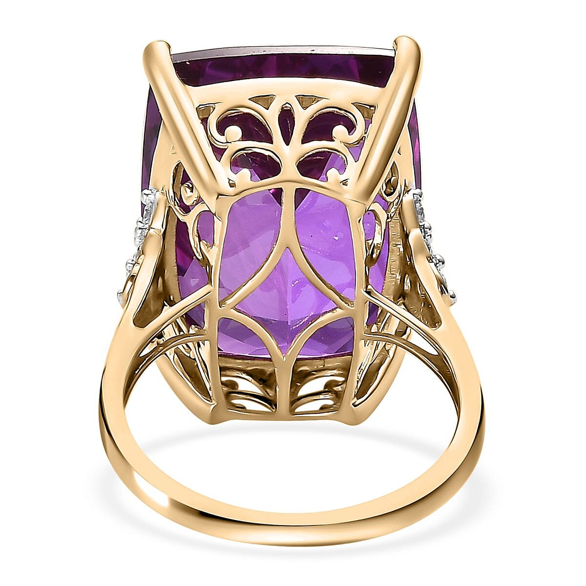 Luxoro 10K Yellow Gold Lab Grown Color Change Sapphire and Moissanite Ring (Size 8.0) 30.00 ctw image number 4