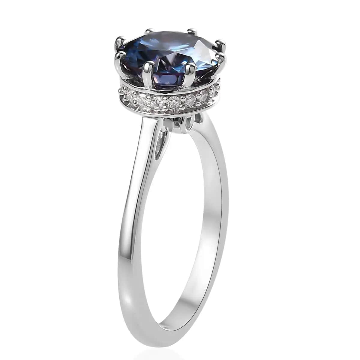 TLV Blue Moissanite (Rnd 9mm), White Moissanite Ring in Platinum Over Sterling Silver 2.65 ctw image number 4