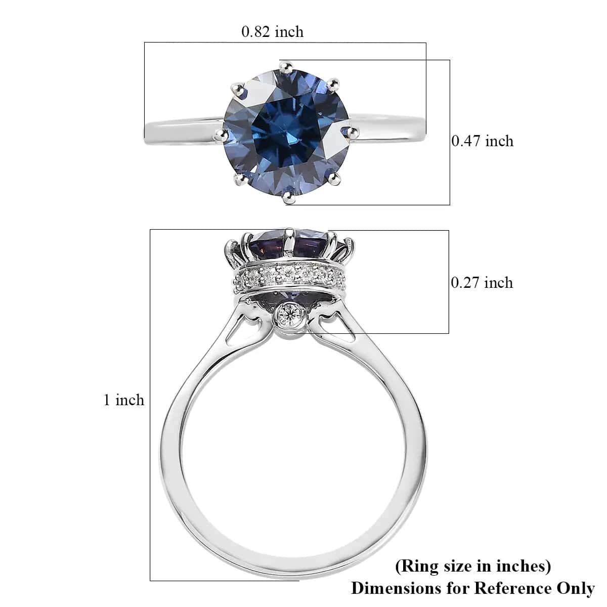 TLV Blue Moissanite (Rnd 9mm), White Moissanite Ring in Platinum Over Sterling Silver 2.65 ctw image number 6