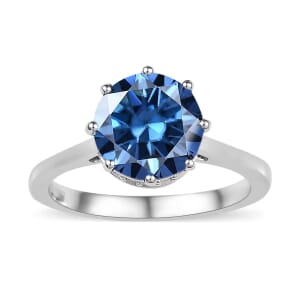 Blue and White Moissanite Ring in Platinum Over Sterling Silver (Size 7.0) 2.65 ctw