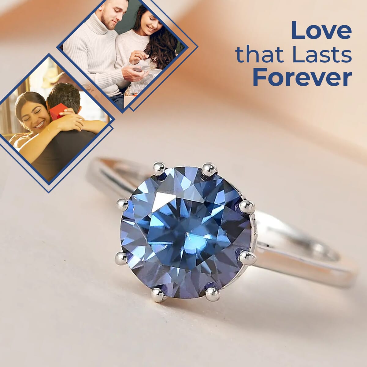 Blue and White Moissanite Ring in Platinum Over Sterling Silver (Size 7.0) 2.65 ctw image number 1