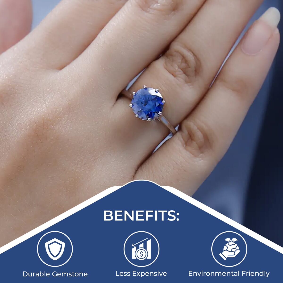 Blue and White Moissanite Ring in Platinum Over Sterling Silver (Size 7.0) 2.65 ctw image number 3