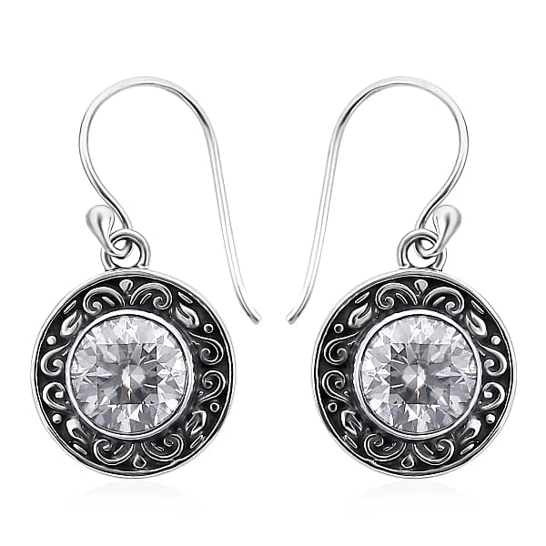 Bali Legacy Moissanite Dangle Earrings in Sterling Silver 3.60 ctw