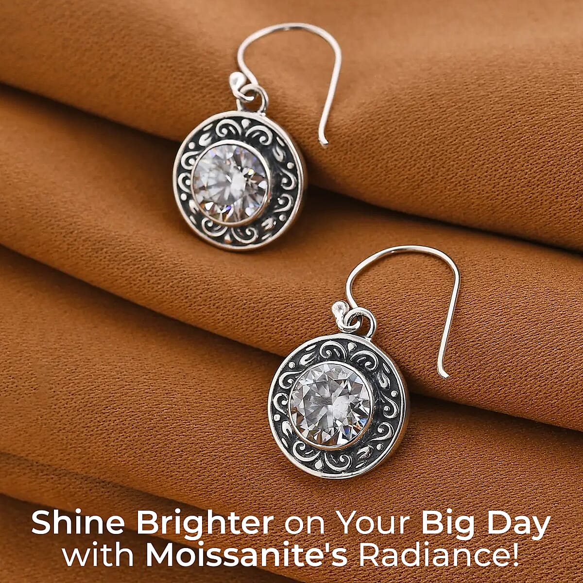 Bali Legacy Moissanite Dangle Earrings in Sterling Silver 3.60 ctw image number 1