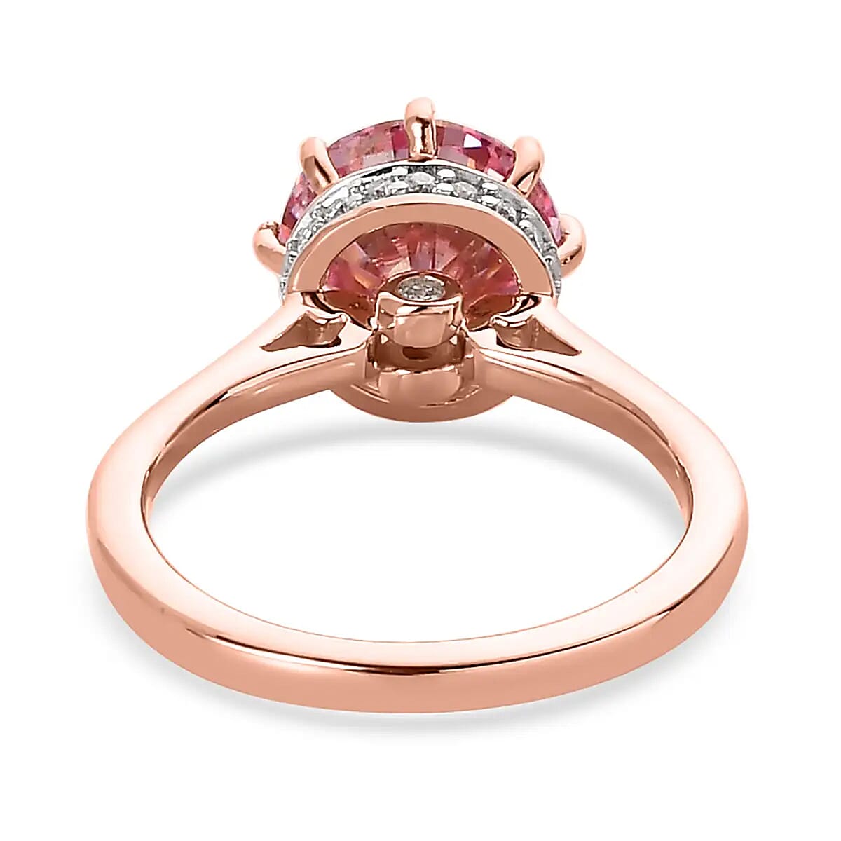 Pink Moissanite (Rnd 9mm) and White Moissanite Ring in Vermeil RG Over Sterling Silver (Size 10.0) 2.65 ctw