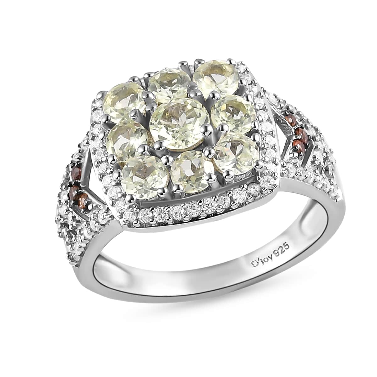 Natural Chrysoberyl, Brown and White Zircon Cluster Ring in Platinum Over Sterling Silver 2.10 ctw image number 0