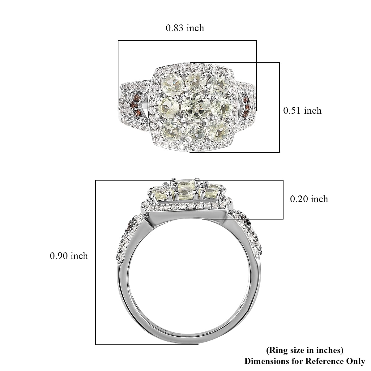 Natural Chrysoberyl, Brown and White Zircon Cluster Ring in Platinum Over Sterling Silver (Size 10.0) 2.10 ctw