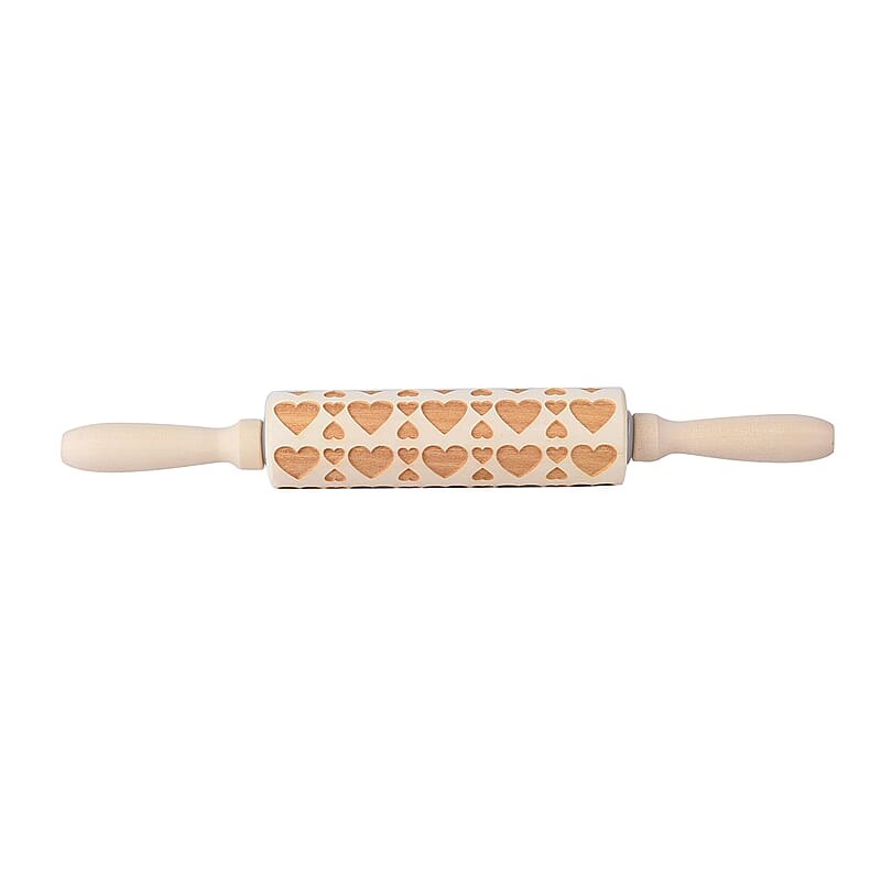 Wooden Color Heart Pattern Embossed Rolling Pin