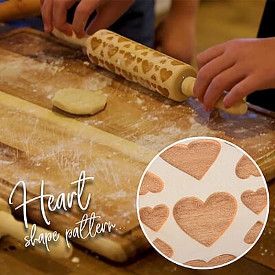 Wooden Color Heart Pattern Embossed Rolling Pin