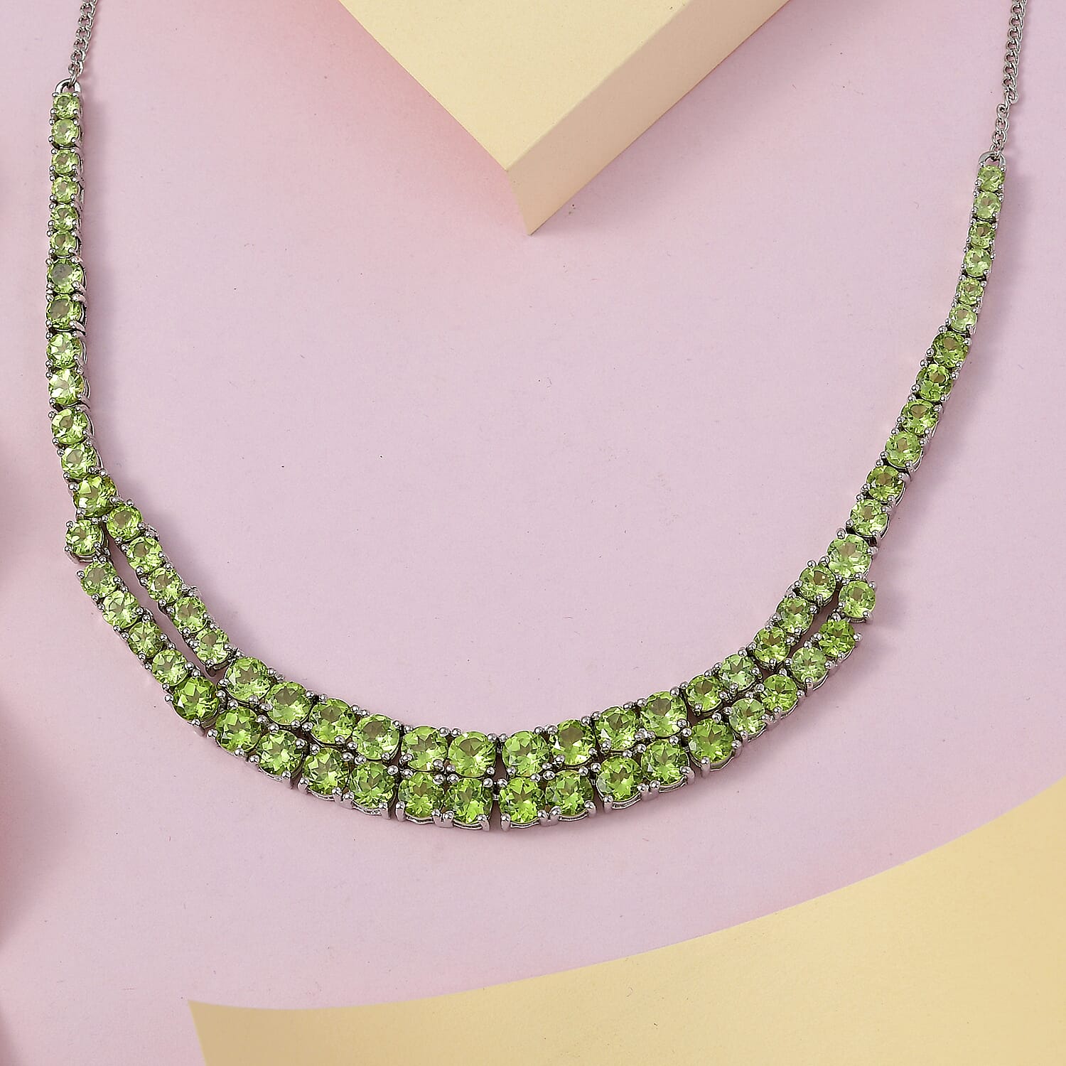 Arizona Peridot Necklace 18-20 Inches in Platinum Over Sterling Silver 24.40 ctw