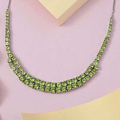 Arizona Peridot Necklace 18-20 Inches in Platinum Over Sterling Silver 24.40 ctw