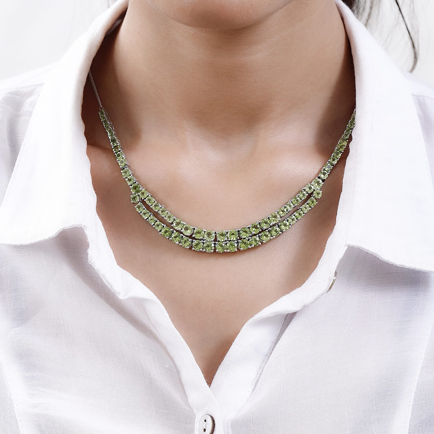 Arizona Peridot Necklace 18-20 Inches in Platinum Over Sterling Silver 24.40 ctw