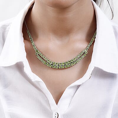 Arizona Peridot Necklace 18-20 Inches in Platinum Over Sterling Silver 24.40 ctw