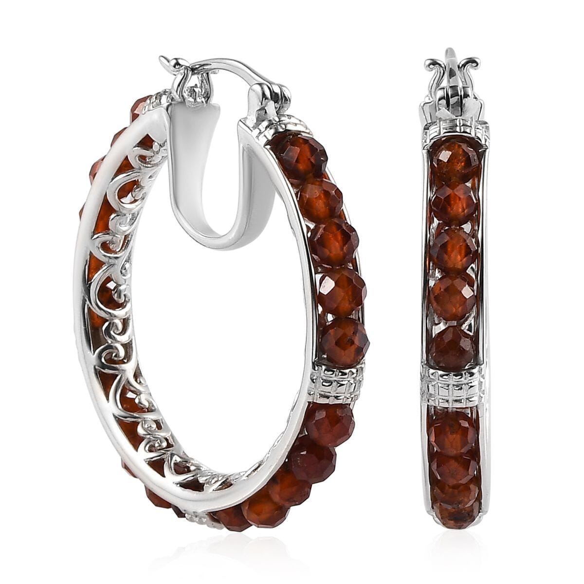 Karis Ratnapura Hessonite Garnet Hoop Earrings in Platinum Bond 18.00 ctw image number 0