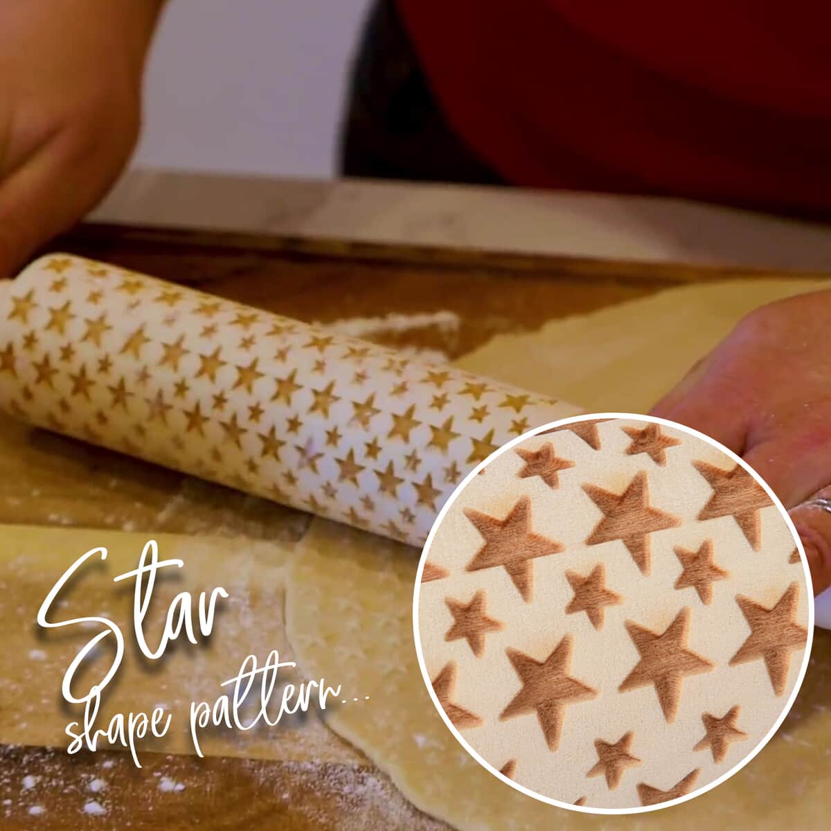 Wooden Color Star Pattern Embossed Rolling Pin image number 3
