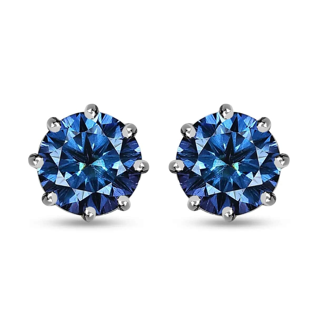 Blue Moissanite and White Moissanite Earrings in Platinum Over Sterling Silver 2.50 ctw image number 0