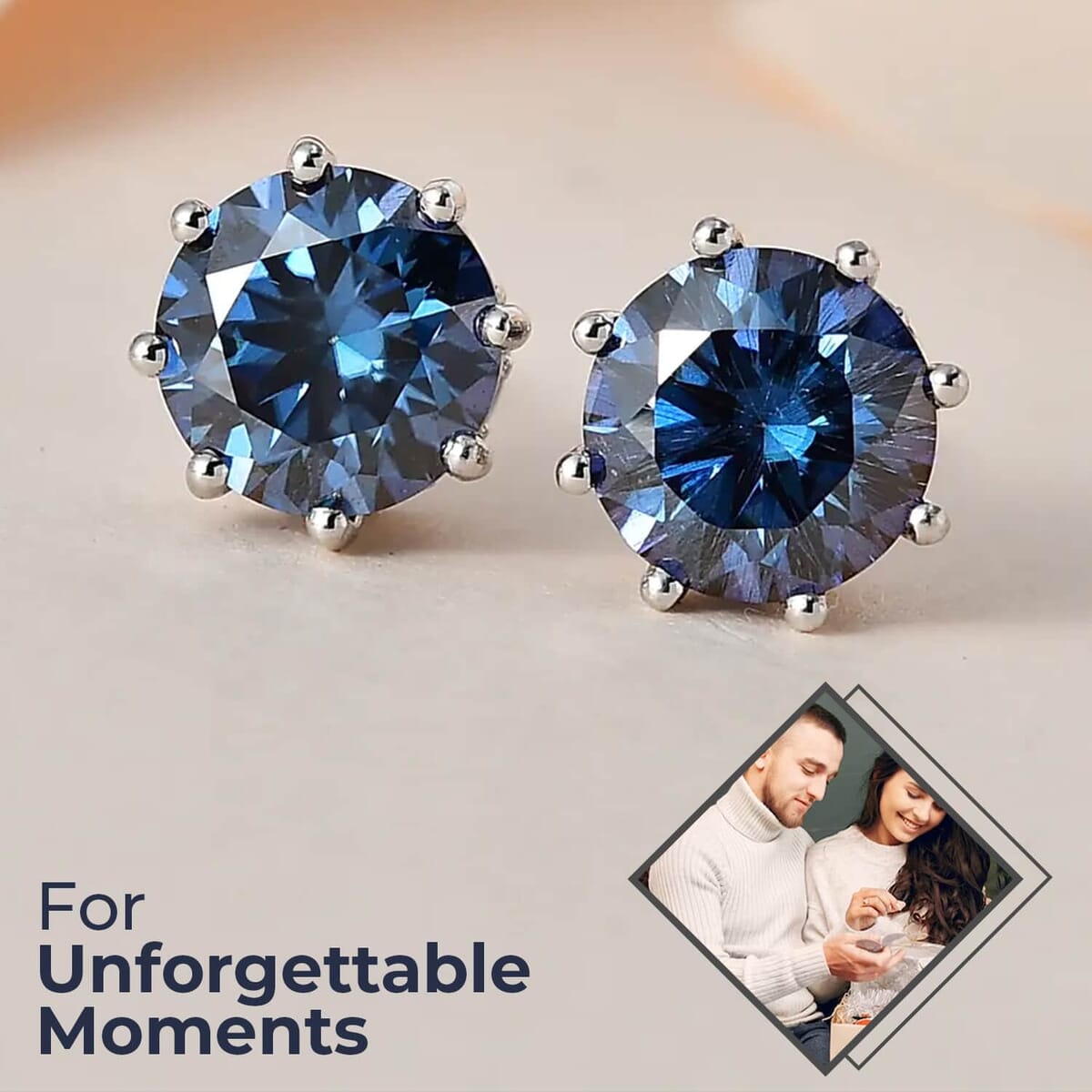 Blue Moissanite and White Moissanite Earrings in Platinum Over Sterling Silver 2.50 ctw image number 1