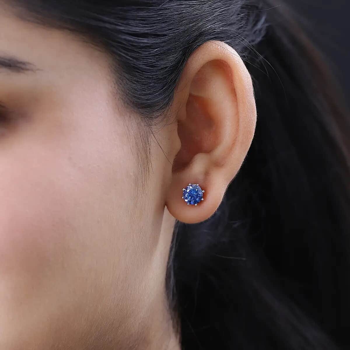 Blue Moissanite and White Moissanite Earrings in Platinum Over Sterling Silver 2.50 ctw image number 5