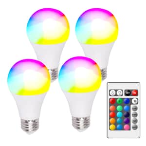 Set of 4 Color Changing LED Light Bulbs with 2 Remote Controllers And 16 Different Colors, Smart Remote Control Muti Colored LED Lightbulbs For Decoration (E26 Screw)