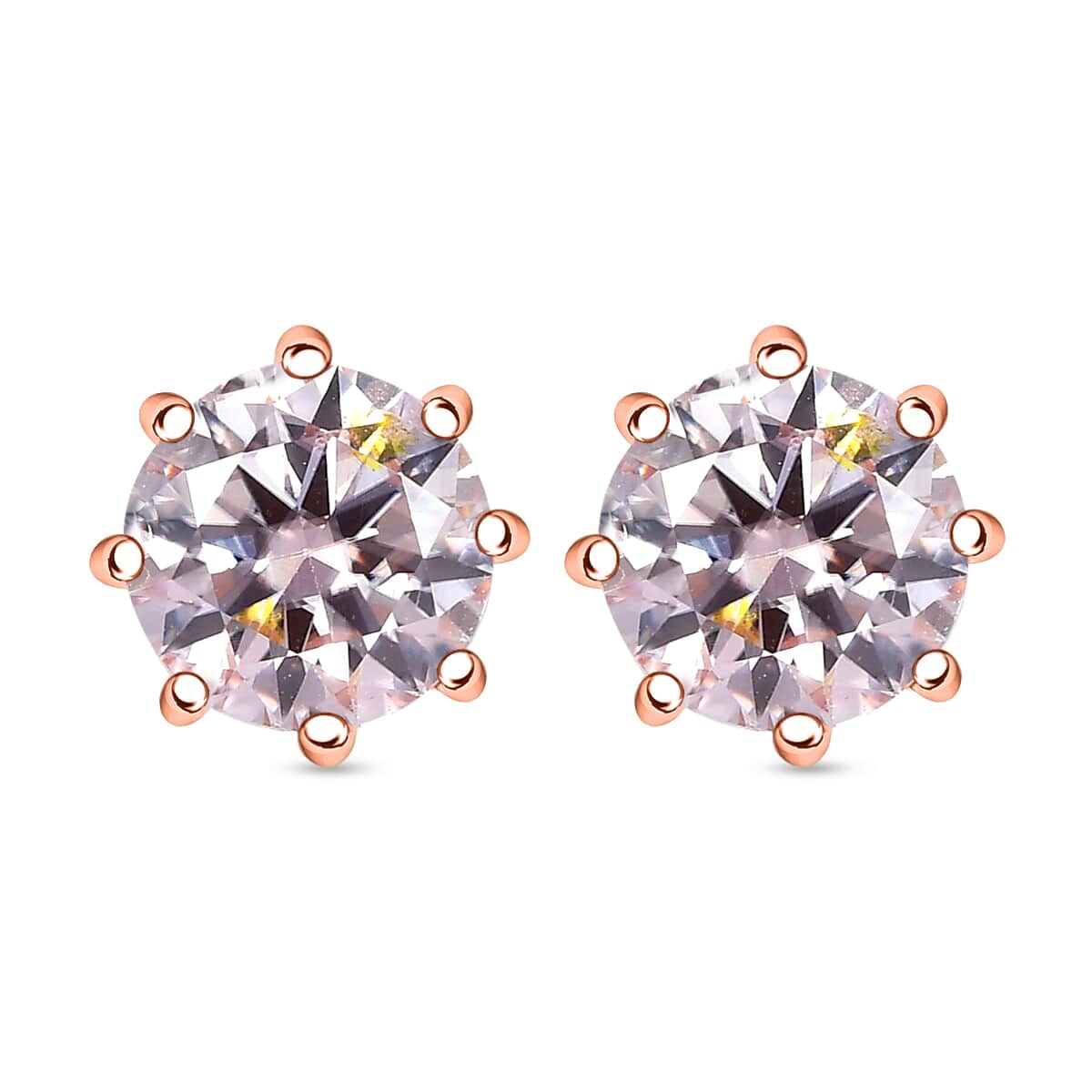 Pink Moissanite Stud Earrings,  White Moissanite Accent Earrings, Vermeil Rose Gold Over Sterling Silver Earrings, Moissanite Jewelry 2.50 ctw image number 0