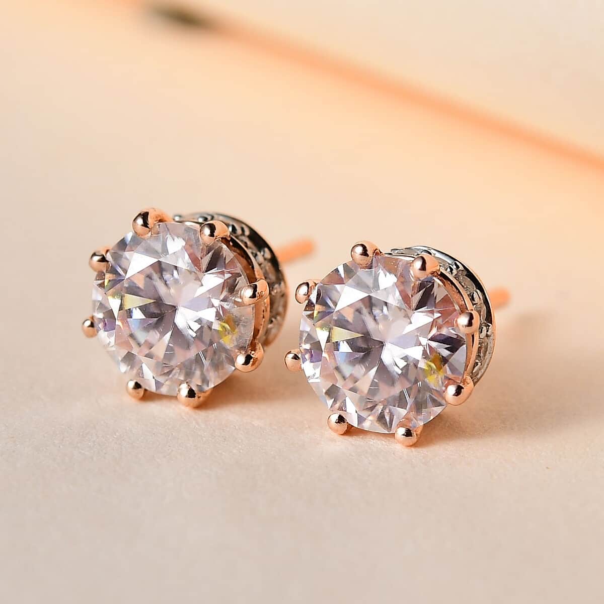 Pink Moissanite Stud Earrings,  White Moissanite Accent Earrings, Vermeil Rose Gold Over Sterling Silver Earrings, Moissanite Jewelry 2.50 ctw image number 1