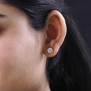 Pink Moissanite Stud Earrings,  White Moissanite Accent Earrings, Vermeil Rose Gold Over Sterling Silver Earrings, Moissanite Jewelry 2.50 ctw