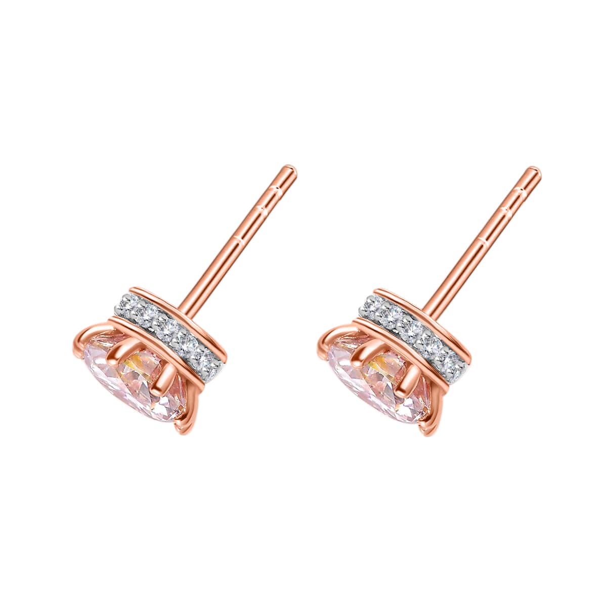 Pink Moissanite Stud Earrings,  White Moissanite Accent Earrings, Vermeil Rose Gold Over Sterling Silver Earrings, Moissanite Jewelry 2.50 ctw image number 3