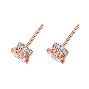 Pink Moissanite Stud Earrings,  White Moissanite Accent Earrings, Vermeil Rose Gold Over Sterling Silver Earrings, Moissanite Jewelry 2.50 ctw