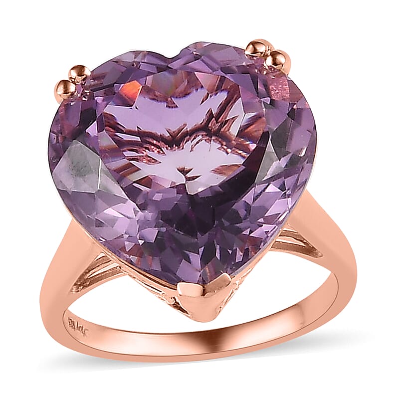 Rose De France Amethyst Heart Solitaire Ring in Vermeil Rose Gold Over Sterling Silver (Size 10.0) 17.75 ctw
