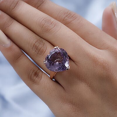 Rose De France Amethyst Heart Solitaire Ring in Vermeil Rose Gold Over Sterling Silver (Size 10.0) 17.75 ctw