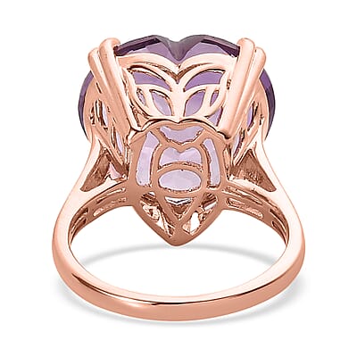 Rose De France Amethyst Heart Solitaire Ring in Vermeil Rose Gold Over Sterling Silver (Size 10.0) 17.75 ctw