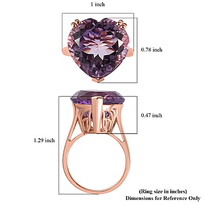 Rose De France Amethyst Heart Solitaire Ring in Vermeil Rose Gold Over Sterling Silver (Size 10.0) 17.75 ctw