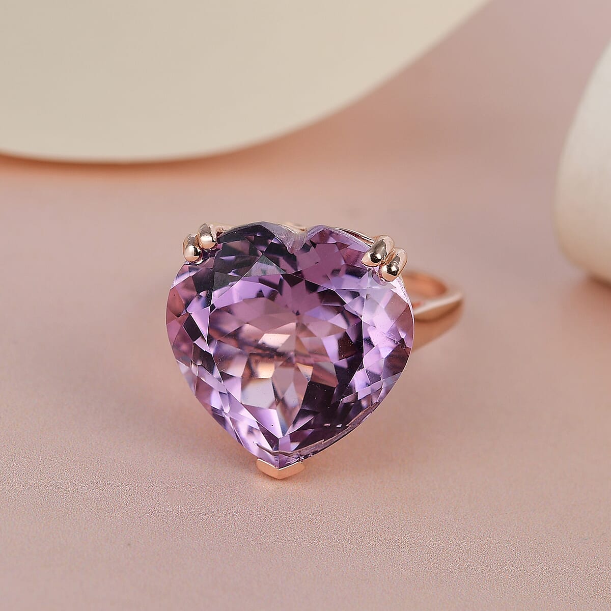 Rose De France Amethyst Heart Solitaire Ring in Vermeil Rose Gold Over Sterling Silver (Size 8.0) 17.75 ctw image number 1