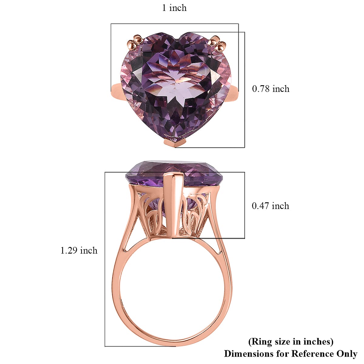 Rose De France Amethyst Heart Solitaire Ring in Vermeil Rose Gold Over Sterling Silver (Size 8.0) 17.75 ctw image number 5